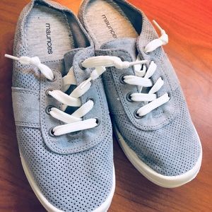 Grey Seude Mules!!!! Sz. 8